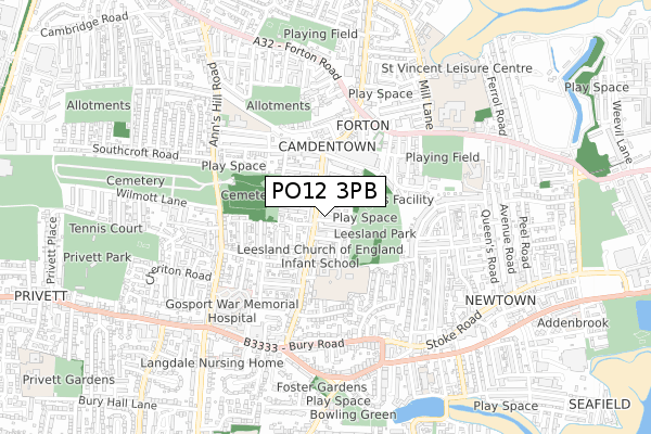 PO12 3PB map - small scale - OS Open Zoomstack (Ordnance Survey)
