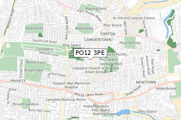 PO12 3PE map - small scale - OS Open Zoomstack (Ordnance Survey)