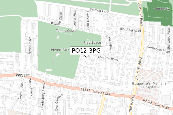 PO12 3PG map - large scale - OS Open Zoomstack (Ordnance Survey)