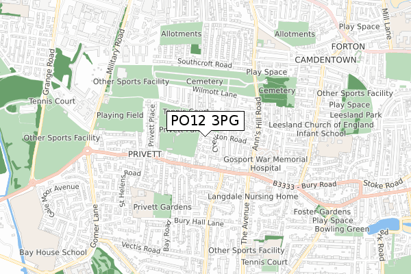 PO12 3PG map - small scale - OS Open Zoomstack (Ordnance Survey)