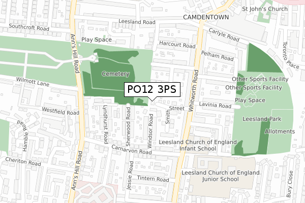 PO12 3PS map - large scale - OS Open Zoomstack (Ordnance Survey)