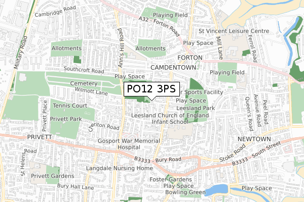 PO12 3PS map - small scale - OS Open Zoomstack (Ordnance Survey)