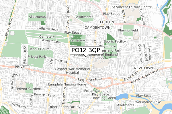 PO12 3QP map - small scale - OS Open Zoomstack (Ordnance Survey)