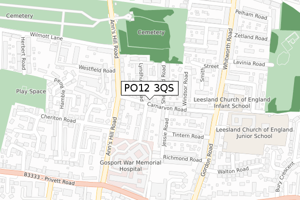PO12 3QS map - large scale - OS Open Zoomstack (Ordnance Survey)
