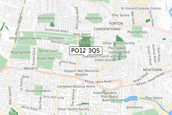 PO12 3QS map - small scale - OS Open Zoomstack (Ordnance Survey)