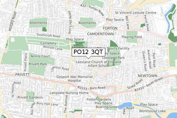PO12 3QT map - small scale - OS Open Zoomstack (Ordnance Survey)