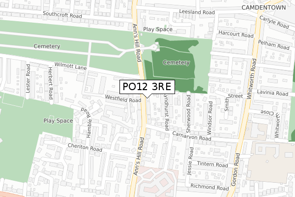PO12 3RE map - large scale - OS Open Zoomstack (Ordnance Survey)