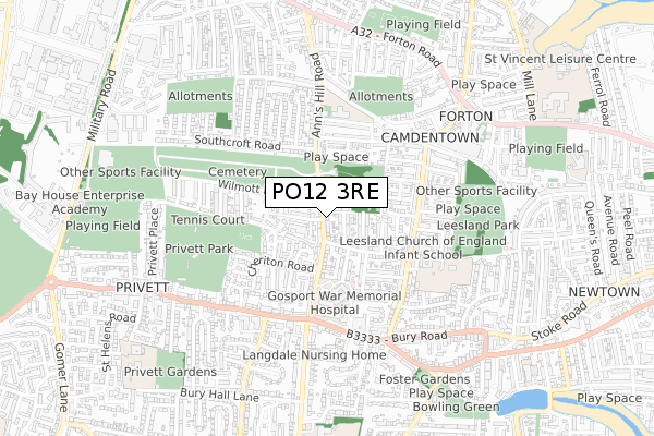 PO12 3RE map - small scale - OS Open Zoomstack (Ordnance Survey)