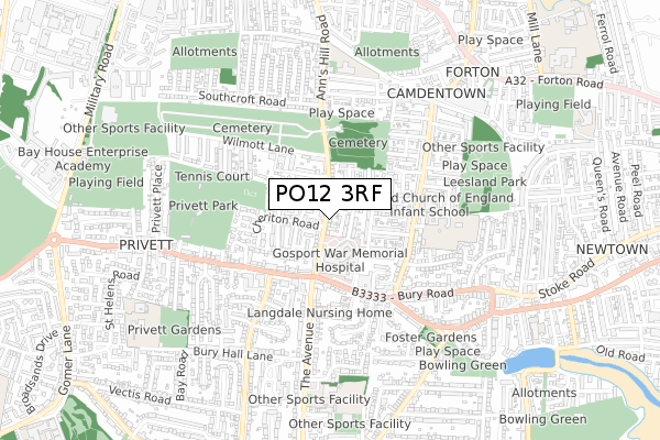 PO12 3RF map - small scale - OS Open Zoomstack (Ordnance Survey)