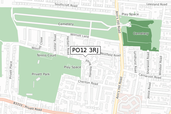 PO12 3RJ map - large scale - OS Open Zoomstack (Ordnance Survey)
