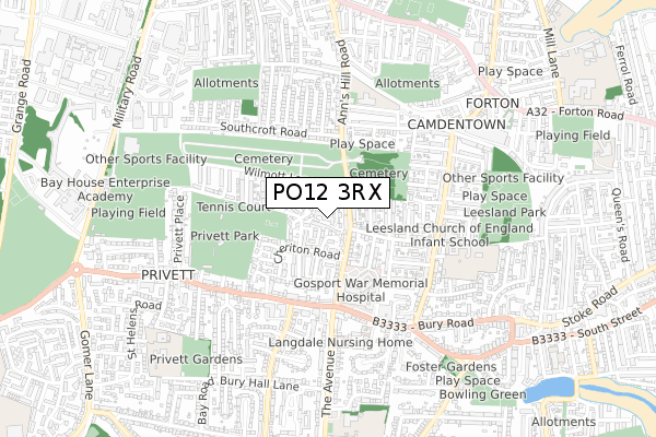 PO12 3RX map - small scale - OS Open Zoomstack (Ordnance Survey)