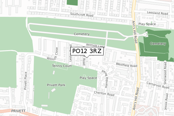 PO12 3RZ map - large scale - OS Open Zoomstack (Ordnance Survey)