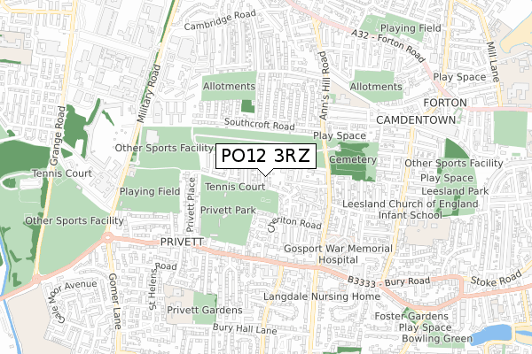 PO12 3RZ map - small scale - OS Open Zoomstack (Ordnance Survey)