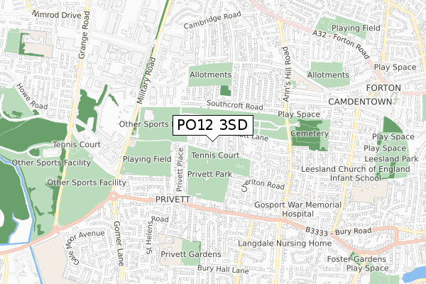 PO12 3SD map - small scale - OS Open Zoomstack (Ordnance Survey)