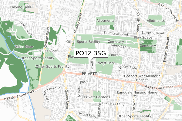 PO12 3SG map - small scale - OS Open Zoomstack (Ordnance Survey)