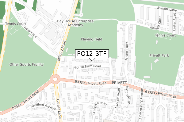 PO12 3TF map - large scale - OS Open Zoomstack (Ordnance Survey)
