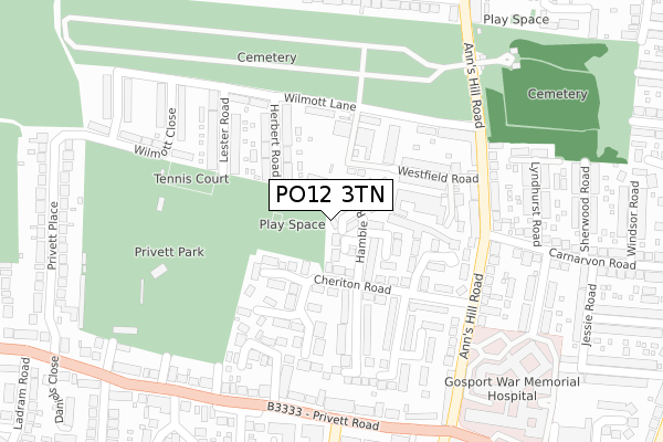 PO12 3TN map - large scale - OS Open Zoomstack (Ordnance Survey)