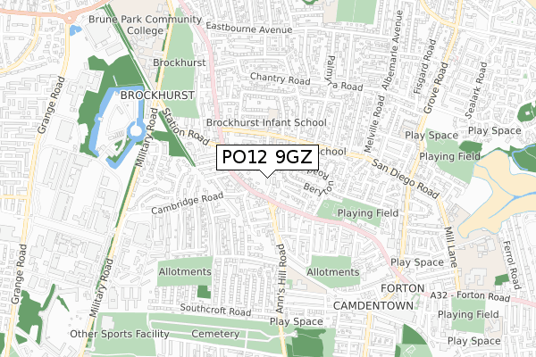 PO12 9GZ map - small scale - OS Open Zoomstack (Ordnance Survey)