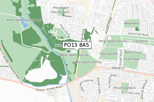 PO13 8AS map - small scale - OS Open Zoomstack (Ordnance Survey)