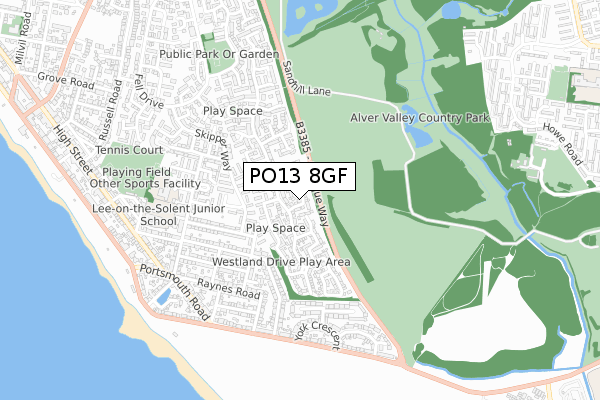 PO13 8GF map - small scale - OS Open Zoomstack (Ordnance Survey)