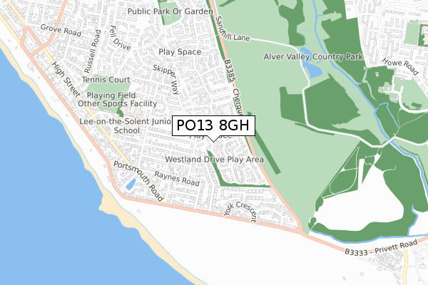 PO13 8GH map - small scale - OS Open Zoomstack (Ordnance Survey)