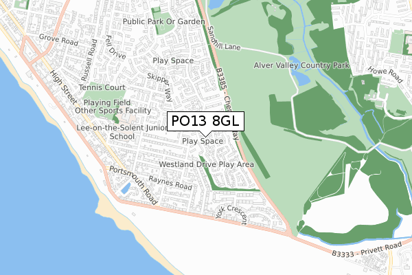 PO13 8GL map - small scale - OS Open Zoomstack (Ordnance Survey)