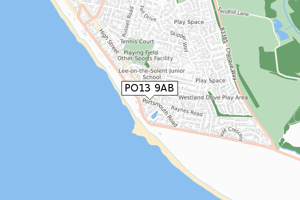 PO13 9AB map - small scale - OS Open Zoomstack (Ordnance Survey)