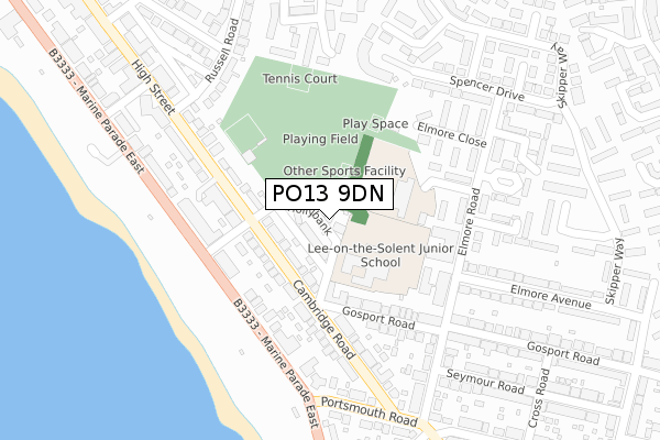 PO13 9DN map - large scale - OS Open Zoomstack (Ordnance Survey)