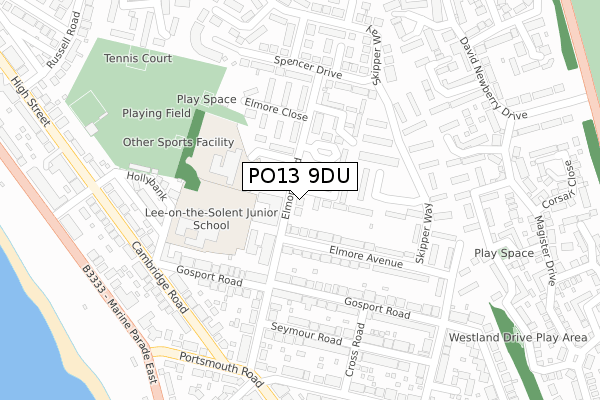PO13 9DU map - large scale - OS Open Zoomstack (Ordnance Survey)