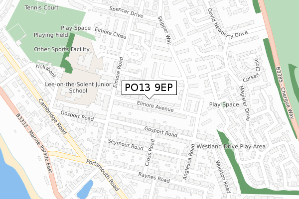 PO13 9EP map - large scale - OS Open Zoomstack (Ordnance Survey)