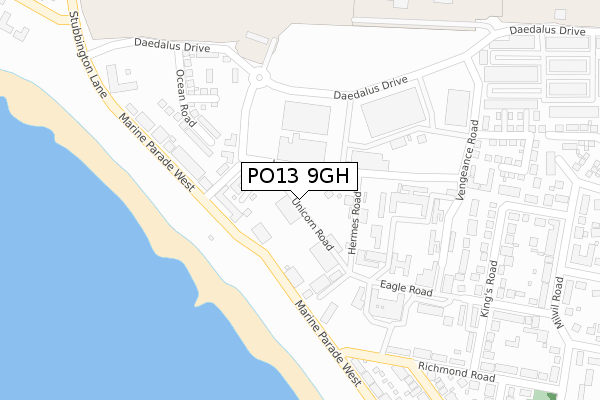 PO13 9GH map - large scale - OS Open Zoomstack (Ordnance Survey)
