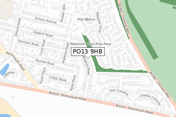 PO13 9HB map - large scale - OS Open Zoomstack (Ordnance Survey)