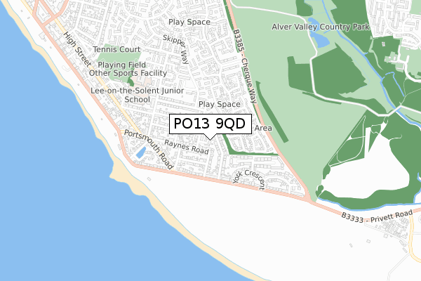 PO13 9QD map - small scale - OS Open Zoomstack (Ordnance Survey)