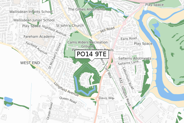PO14 9TE map - small scale - OS Open Zoomstack (Ordnance Survey) PO14 9TE map - small scale - OS Open Zoomstack (Ordnance Survey)