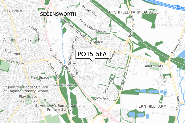 PO15 5FA map - small scale - OS Open Zoomstack (Ordnance Survey) PO15 5FA map - small scale - OS Open Zoomstack (Ordnance Survey)