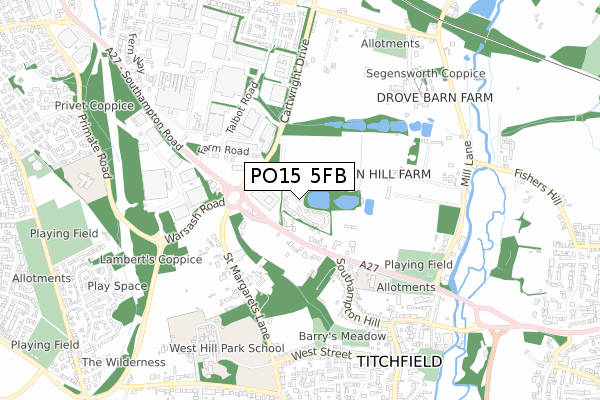 PO15 5FB map - small scale - OS Open Zoomstack (Ordnance Survey)