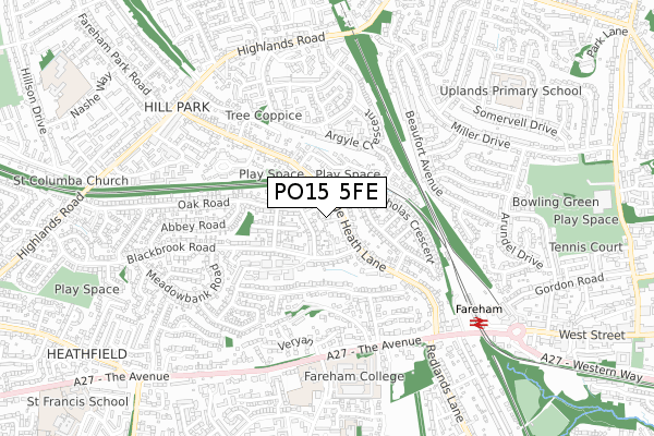 PO15 5FE map - small scale - OS Open Zoomstack (Ordnance Survey)