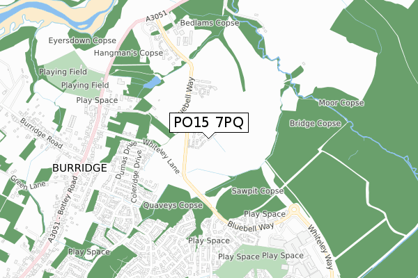 PO15 7PQ map - small scale - OS Open Zoomstack (Ordnance Survey)