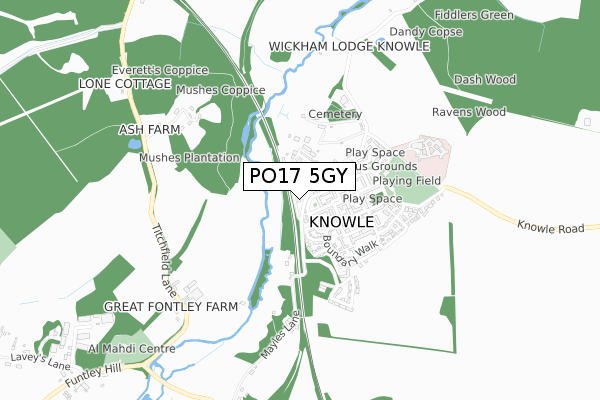 PO17 5GY map - small scale - OS Open Zoomstack (Ordnance Survey)