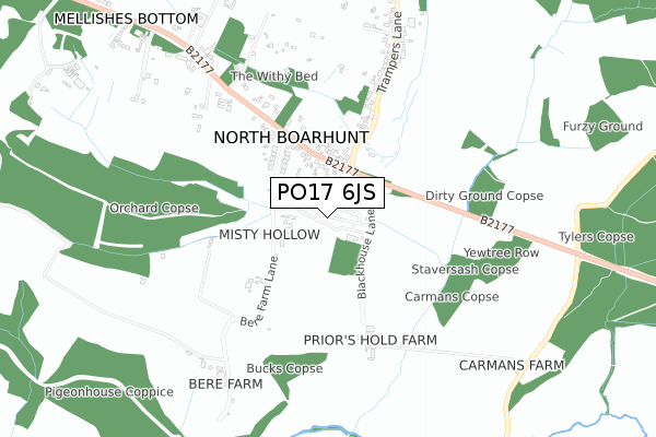 PO17 6JS map - small scale - OS Open Zoomstack (Ordnance Survey)