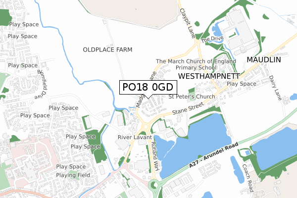 PO18 0GD map - small scale - OS Open Zoomstack (Ordnance Survey)