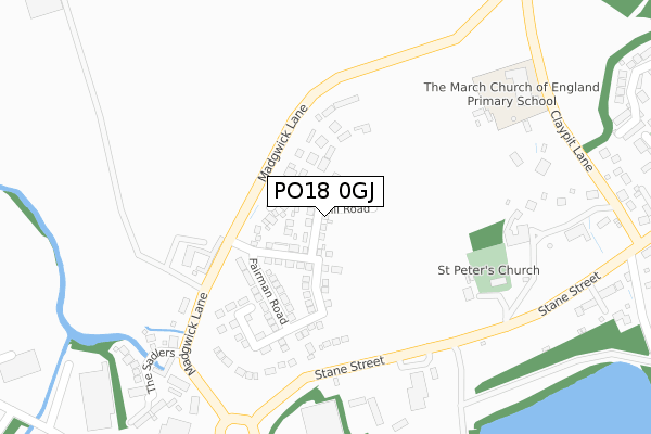 PO18 0GJ map - large scale - OS Open Zoomstack (Ordnance Survey)