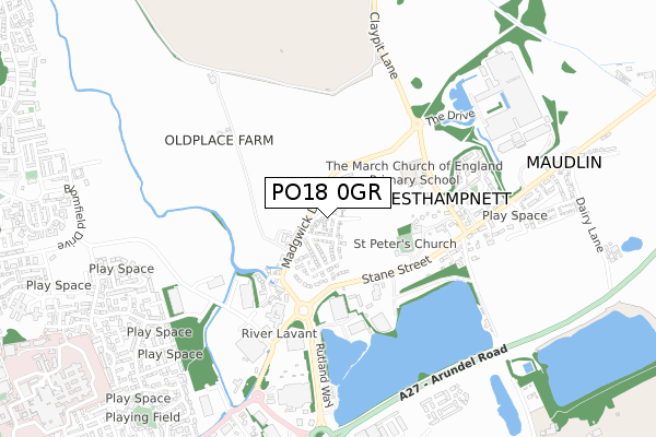 PO18 0GR map - small scale - OS Open Zoomstack (Ordnance Survey)