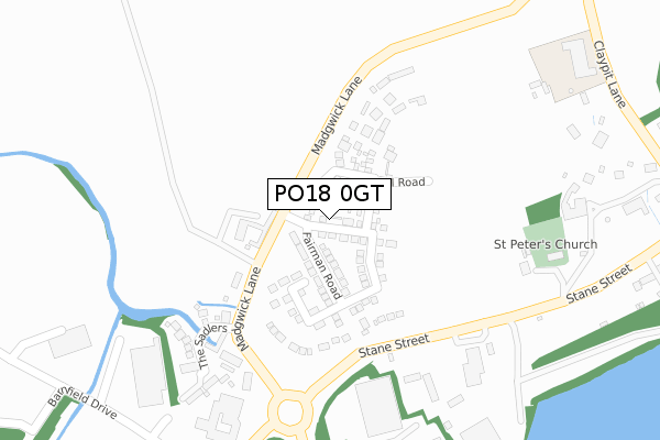 PO18 0GT map - large scale - OS Open Zoomstack (Ordnance Survey)