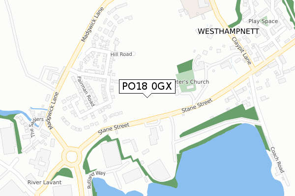 PO18 0GX map - large scale - OS Open Zoomstack (Ordnance Survey)