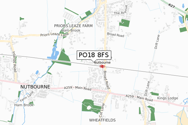 PO18 8FS map - small scale - OS Open Zoomstack (Ordnance Survey)