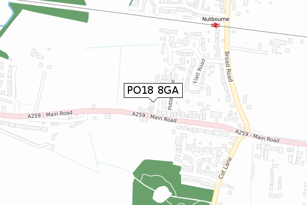 PO18 8GA map - large scale - OS Open Zoomstack (Ordnance Survey)