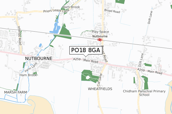 PO18 8GA map - small scale - OS Open Zoomstack (Ordnance Survey)