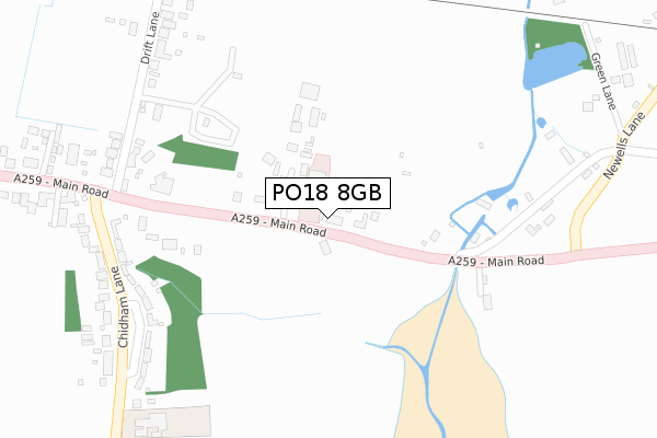 PO18 8GB map - large scale - OS Open Zoomstack (Ordnance Survey)