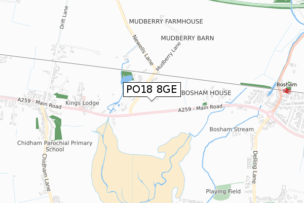 PO18 8GE map - small scale - OS Open Zoomstack (Ordnance Survey)